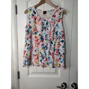 Worthington Women's Size XL Sleeveless Lightweight Multi Floral Painter Top EUC